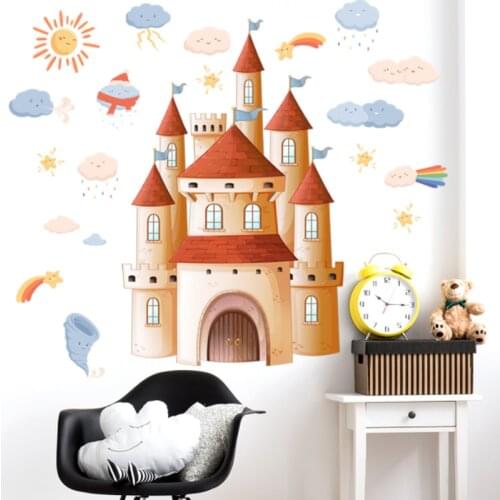Cartoon Castle Weather Wall Stickers Kindergarten Childrens Room Background Clouds Sun Stars Wind DIY PVC Wall Paper