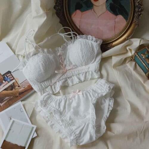 Honviey Vintage Cotton sexy lingerie set bow wirefree tube top comfortable underwear fying lace side lingerie plus size