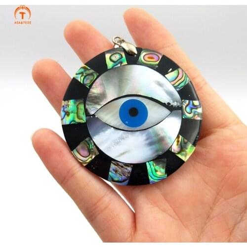 Evil Eye Natural Abalone shell Pendants Round Heart Shape For Necklace Seashell With Silver For Women Jewelry Pendant Finding