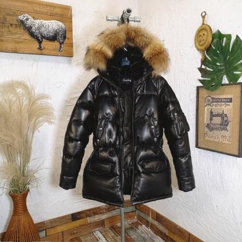 YR!Free shipping.High quality winter warm leather jacket.classic N3B 90% White down coat.soft Italy sheepskin clothes.real fur