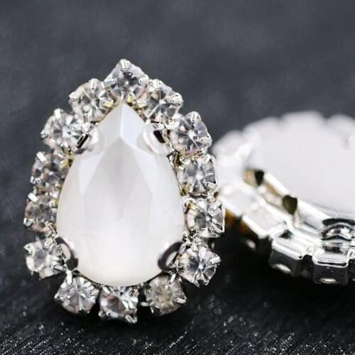 HOT! glass rhinestones teardrop shape sew on crystal button White Mocha crystals rhinestones Diy jewelry/nail art accessories