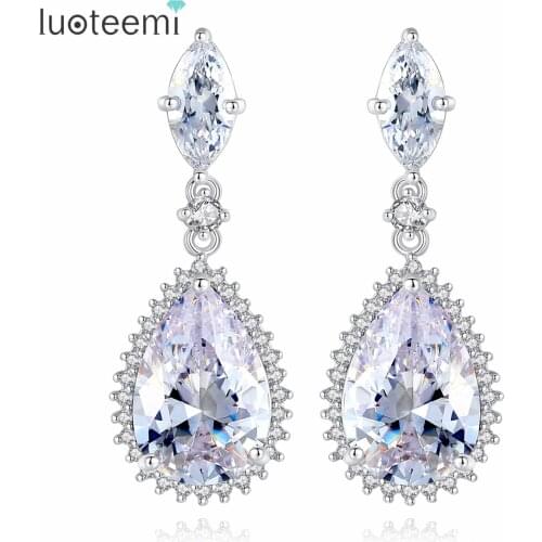 LUOTEEMI Fashion White Gold-Color Classic Water Drop Wholesale CZ Fashion Bridal Wedding Jewelry Women Dangle Earrings