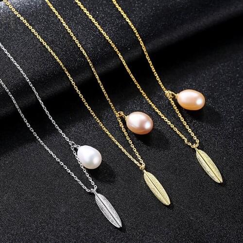 Fashion S925 Sterling Silver Necklace For Women Fine Leaf Shape Natural Freshwater Pearl Pendant Necklace