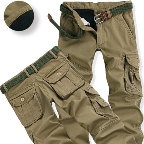 Fashion Loose Baggy Joger Worker Ma Mens Winter Pants Thick Warm Cargo Pants Casual Fleece Pockets Fur Trouser Plus Size 38 40