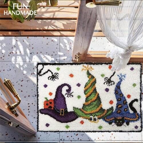 DIY Cartoon Hat Latch Hook Kits Rug Crochet Tapis Halloween Style Needle Embroidery For Carpet Tapestry Kits Pattern Floor Mat