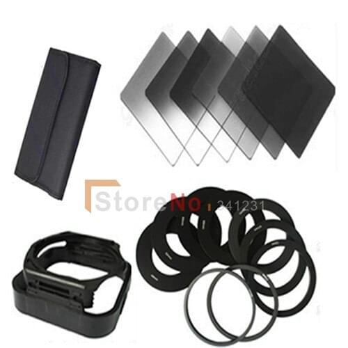 100% New 6pcs ND16 ND4 ND8 Gradual ND2 4 8 Filter Set + 9pcs Ring Adapter + Square Lens Hood for Cokin P