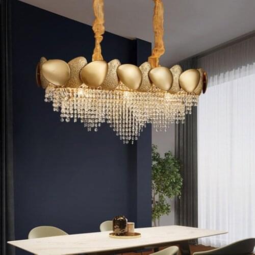 New modern luxury crystal chandelier living room dining room bedroom model room rectangle gold LED light designer chandelier