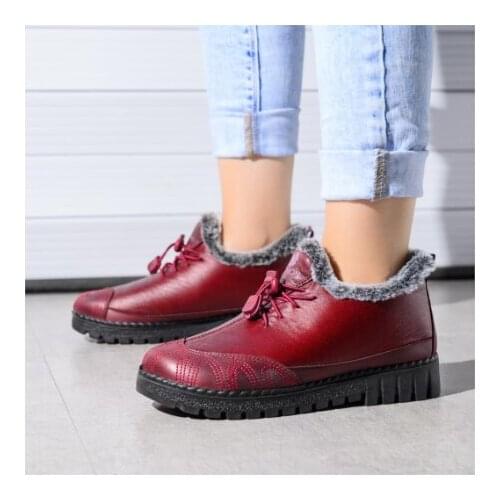 2020 New Shoes Woman Snow Boots Winter Shoes Women PU Leather Womens Boots Buckle Waterproof Shoes Warm Ladies Shoes Slip