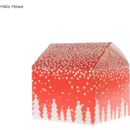 Top Quality Wholesale Gift Box Red House Snow Candy Biscuit Cake Box 5 Pcs Promotions Party Paper Decoration 8x7x9cm