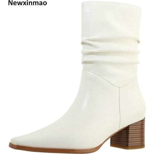 Autumn Winter Ankle Boots 2021 New Trends Genuine Leather High Heels Boots Boots Fashion Working Office Chelsea Boots