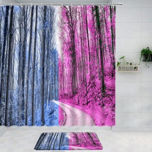 Autumn Creative Colorful Woods Forest Shower Curtain Set Bath Mats Rugs Bathroom Curtains Fabric Washable Mat Bathroom Products