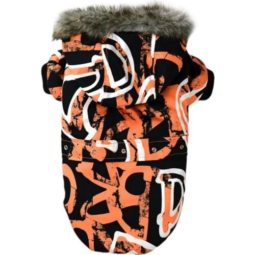 Pet Dog Coat Winter Warm Plush Lining Puppy Clothes Graffiti Printing Cool Small Dog Down Jacket Yorkie Teddy Hoodie