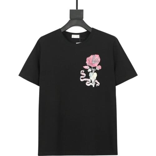 Plumn Mens Tops Cotton T-shirt with Rose Flower Print Mens T-shirt