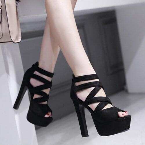 Spring Summer 15CM Fashion Thick With Sandals Fish Mouth Shoes High-heeled Hollow Sandals Nightclub High .ZYW-303-57