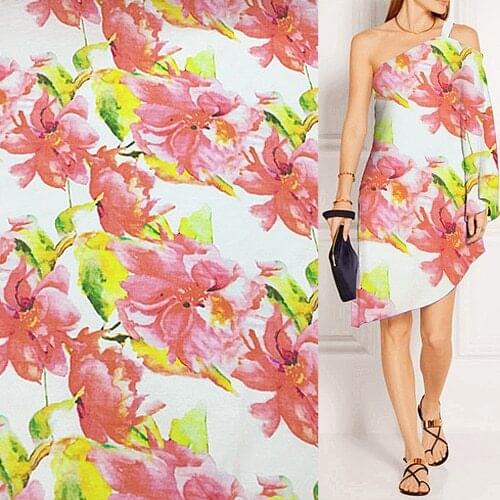 Big red floral print silk blending linen fabric silk linen blenden fabric,SLN157