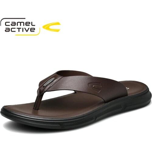 Camel Active 2021 New Flip Flops Summer Genuine Leather Men Slippers Outdoor Casual Breathable Sandals Fashion Lightweight Shoes