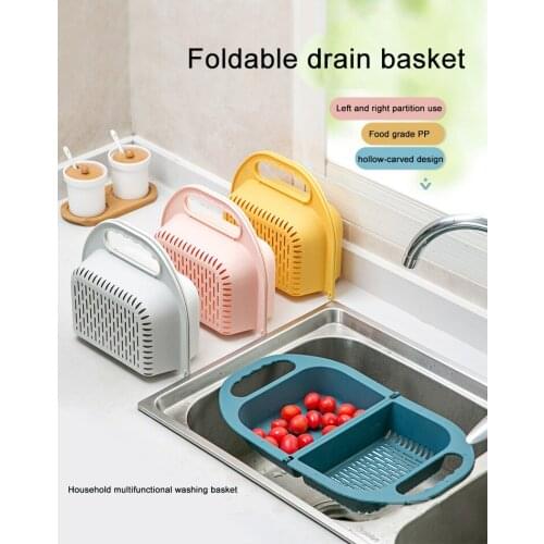 2pc BBQ Foldable Fruit Vegetable Washing Basket Strainer Colander Collapsible Drainer Handle Kitchen Tools Washing Fruit Basket
