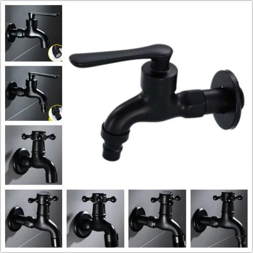 G1/2 European And American Style Brass Black Retro Washing Machine Faucet Single Cold Fast Open Lengthen Mop pool Tap