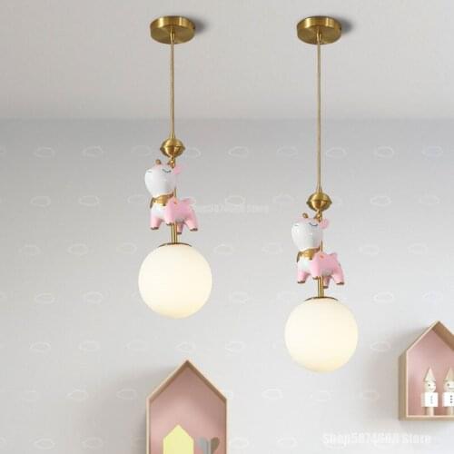 Modern LED Glass Pendant Lights Nordic Resin Animal Childrens Room Hanging Lamp Living Room Kitchen Dining Table Art Deco Lamps