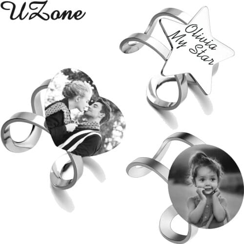 UZone Personality Stainless Steel Adjustable Open Ring for Women Engrave Photo Name Midi Tip Finger Ring Bijoux Birthday Gifts