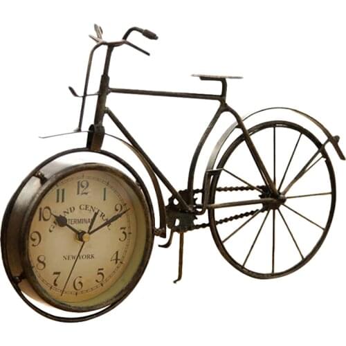 Vintage Iron Bicycle Type Table Clock Classic Non-Ticking Silent Retro Decorative Bike Clock For Living Room Study Room Cafe B