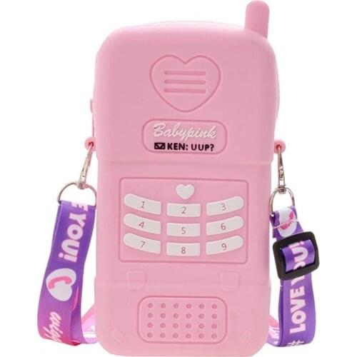 Fun and Cute Phone Style Shoulder Bags Silica Gel Purses and Handbags for Women Cartoon Young Girl Mini Crossbody Bag Pink