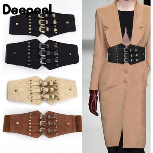 Deepeel1pc Women Vintage Pin Buckle Leather Cummerbunds Fashion Decoration Corset DIY Crafts Luxury Elastic Wide Belt CB003