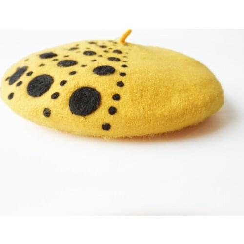 Beret Women Fashion Yellow Cute Handmade Felt Hat Wool Vintage Artist Beret Cap Flat Top Warm Winter Hats Travel Outing