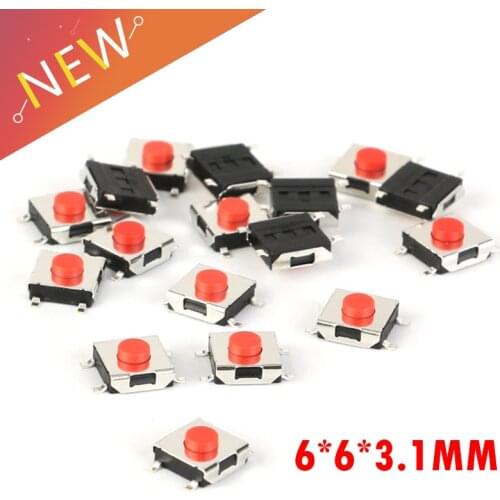 100PCS/LOT 6*6*3.1 mm SMD Switch 4 Pin Touch Micro Switch Push Button Switches Red SMD Tact Switch
