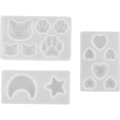 3pcs DIY Assorted Shapes Cat,Bear Paw,Moon,Star Style Sugar Craft Silicone Moulds Cake Decor Baking Accessories
