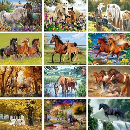 5D DIY Diamond Painting Horse Rhinestone Picture All Square/Round Animal Diamond Embroidery Mosaic Beaded Home Decoration Gift