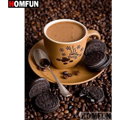 HOMFUN Diamond Painting Cross Stitch "Coffee landscape" Full Crystal Diamond Embroidery Needlework Craft Home Decor A10640