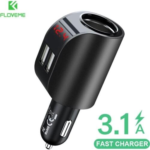 FLOVEME 3.1A Dual USB Car Charger For iPhone 12 Xiaomi Mi 10 Redmi Note 8 Pro Digital Display Car Mobile Phone Charger Adapter