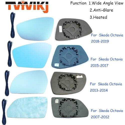 TVYVIKJ Side Rearview Mirror Blue Glass Lens For Skoda Octavia 2007-2019 Wide Angle View anti glare door mirror wing