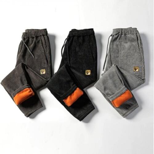 Casual pants men plus velvet corduroy mens pants autumn and winter Korean style trendy slim overalls to keep warm straight