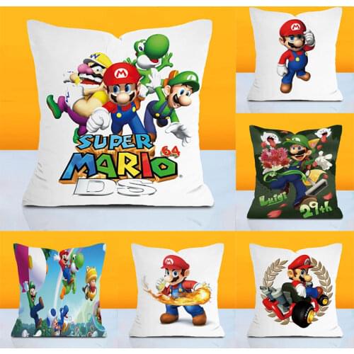 Super Mario Pillowcases 45*45cm Classic Game Colorful New Cartoon Cushion Cover Soft Short Plush Decor Pillow Case Car Sofa Home