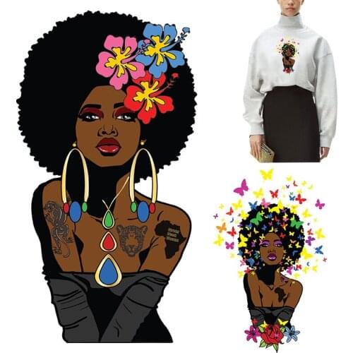 Butterfly flower black beauty pattern On Clothes Applique Decor Heat Transfer PVC Patch Stickers Printed Decoration Washable