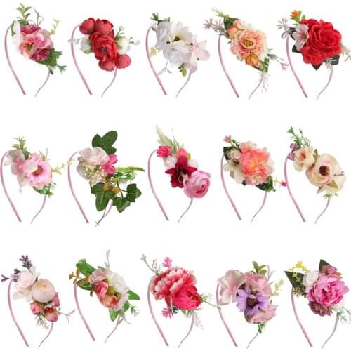 Newborn Artificial Flower Headbands for Baby Girls Handmade Rabbit Ears Hairbands Baby Toddler Festival Party Headband