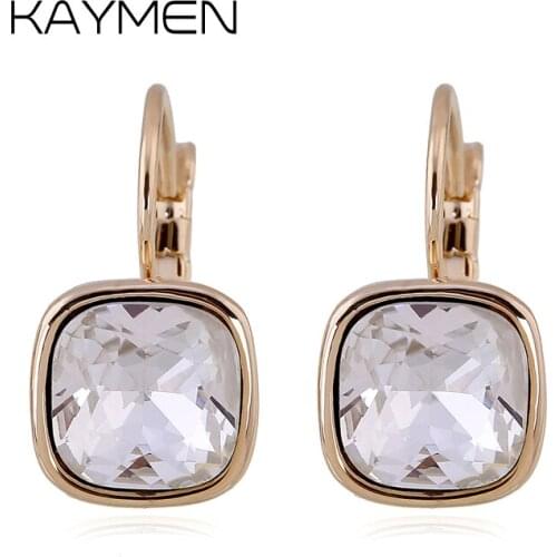 KAYMEN Square Shape Inlaid Crystal with French Clip Earrings for Girl Gold Color Top Quanlity Earrings boucles d'oreille
