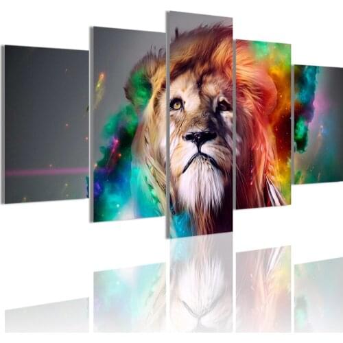 Colorful Lion Powerful Animal 5 Panels HD Canvas Painting Posters Wall Art Print Pictures Living Room Interior Home Decor Frame