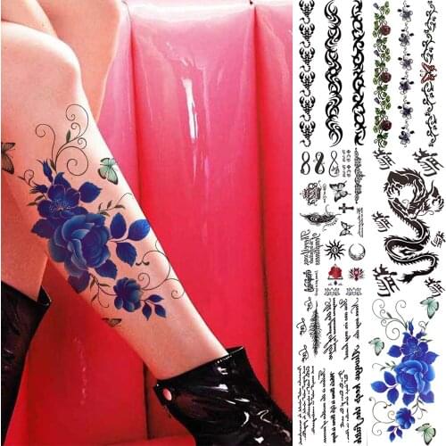 Lace Blue Rose Butterfly Temporary Tattoos For Women Men Dragon Scorpion Totem Fake Tattoo Sticker Waterproof Tatoos Paste