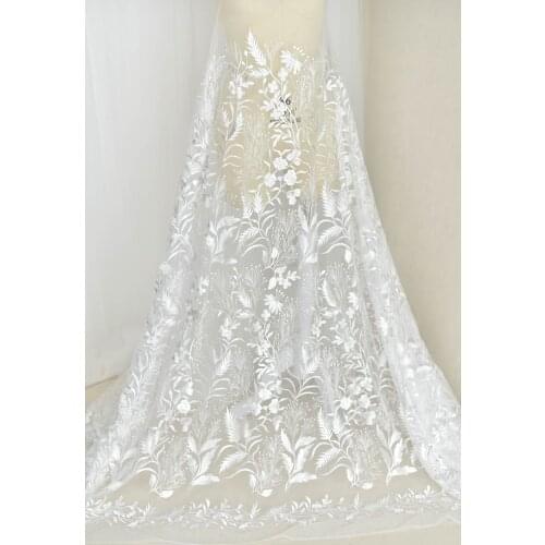 Embroidery flower &glass pattern Ivory lace 5 yards for dress fabric lace