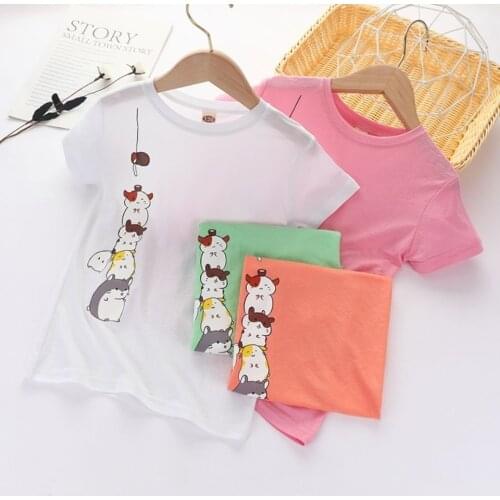 Summer childrens new short sleeve top 2021 boys and girls cartoon print ultra thin Korean edition breathable half sleeve bottom