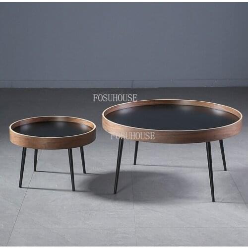 Small Apartment Living Room Modern Minimalist Home Sofa Ins Side Table Nordic Coffee Table Luxury Round Black Walnut Combination