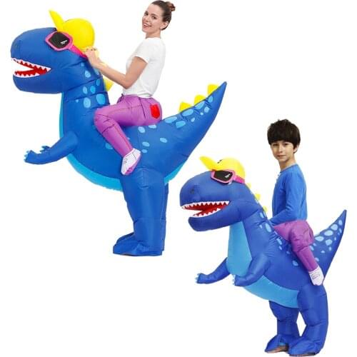 Fancy Blue Dino Inflatable Costume Christmas Party Dress Ride on Dinosaur Costumes Mascot Cosplay Suit Halloween Role Play Suit