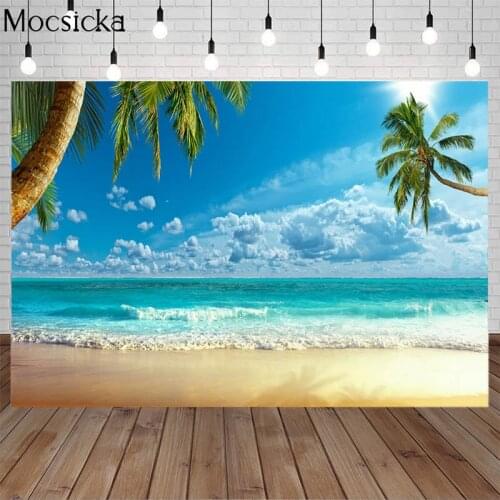 Mocsicka Summer Beach Party Landscape Tropical Vacation Backdrops Photo Studio Background Beautiful Palm Tree Sea Banner