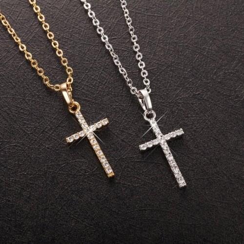 Fashion Female Cross Pendants Dropshipping Gold Black Color Crystal Jesus Cross Pendant Necklace Jewelry for Men/Women