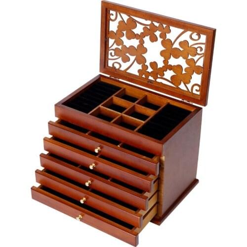 Multi-Layer Big 6 Layers Wooden Jewelry Box Jewelry Display Casket Earrings Ring Boxes Jewelry Organizer Gift Box White/Brown
