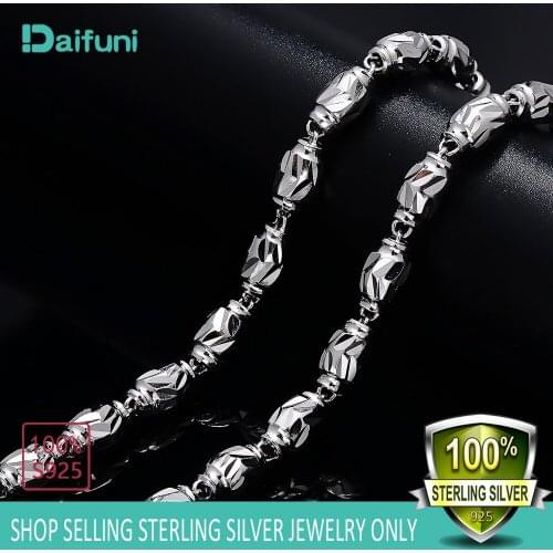 S925 Sterling Silver Fashion Men Silver Beaded Necklace 3/4/5/6MM Round Punk Mens Chain Necklace Rhombus Bead Jewelry