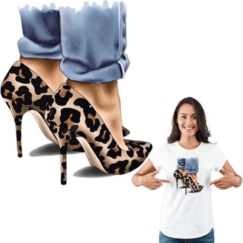 Leopard High Heels Parches Stripe Diy Thermal Transfer A-Level Washable Garment Ironing Stickers Shoes Printing Pattern